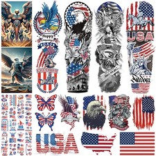 Independence Day Temporary Tattoo,4th of July Sleeve Tattoo, American Flag Fa...