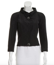 CAROLINA HERRERA Womens Black Silk Cropped Jacket sz 6 Jeweled Buttons Italy