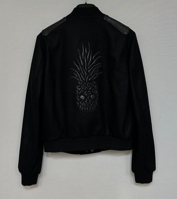 Saint Laurent Bomberjacke Leder Panel Ananas Stickerei Wolle 55 114718855