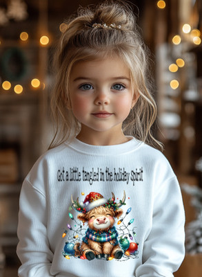''Got a little Tangled in the Holiday Spirits'' Highland Cow Kinder Weihnachtspullover
