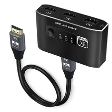 8K HDMI 2.1 Switch 3x1 3 Port Selector Hub 4K@120Hz 3 in 1 out HDMI2.1 Switcher