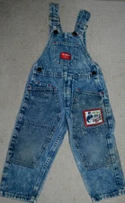 VINTAGE OSH KOSH DENIM OVERALLS TODDLER 3 ACID WASH PATCH WORK WEAR USA VG
