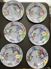 Vintage Copeland Spode Wildflower Blue Salad Plates 7-5/8” Set of Six