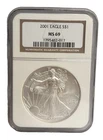 2001 American Silver Eagle $1 Dollar Coin One Troy Ounce 0.999 Fine NGC MS69