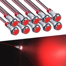 10x 6mm LED Metal Indicator Light  12V-24V Waterproof Signal Lamp Wire Red C588