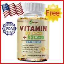 Vitamin D3 10000IU+K2 MK4 and MK7 110mcg helps with bones immunity and strength