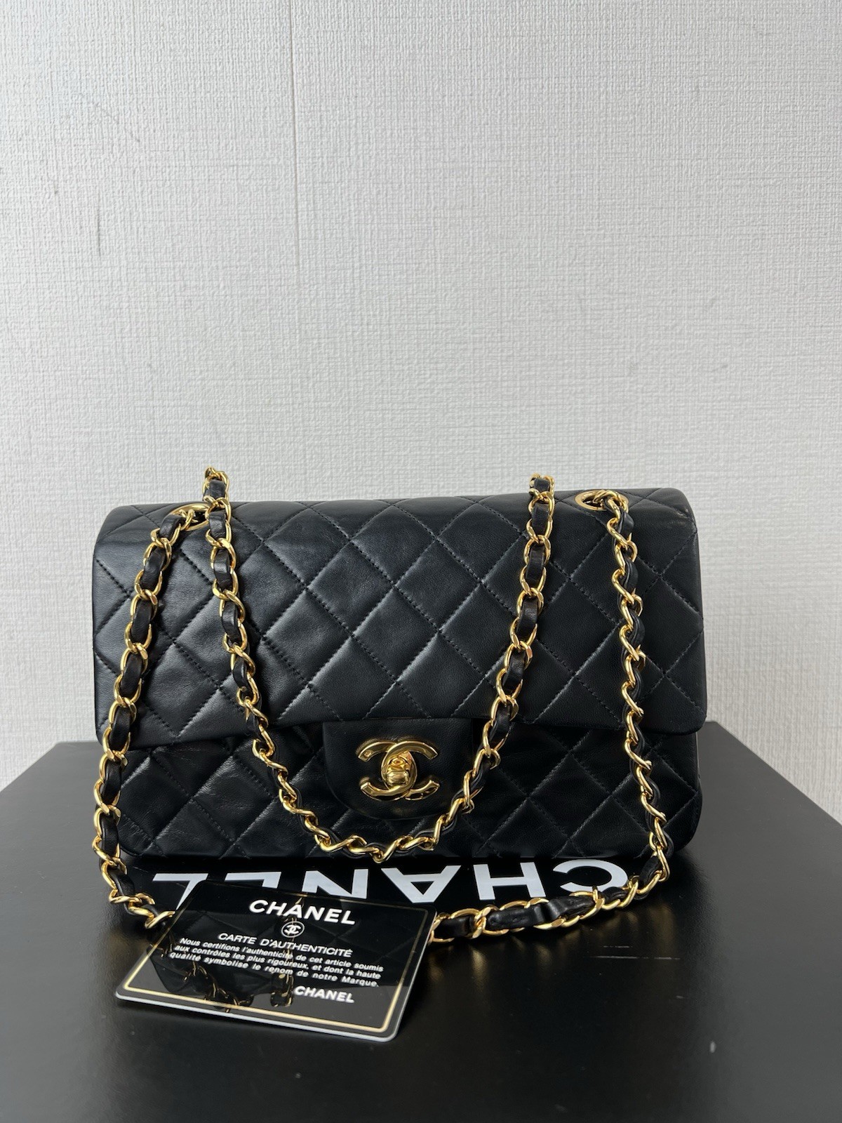 Chanel Lambskin Matelasse Classic Flap Shoulder Bag Black
