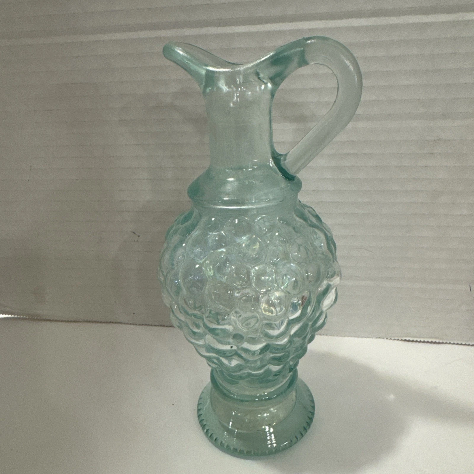 Vintage Vetreria Etrusca Green Glass Grape Clusters Cork Olive Oil Cruet 7" Mint