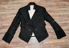 Celyn B. Made in Italy womens black military style wool blazer jacket size 42