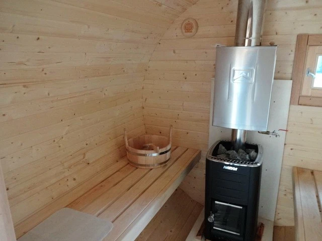 The sauna is fully equipped and ready to go.
