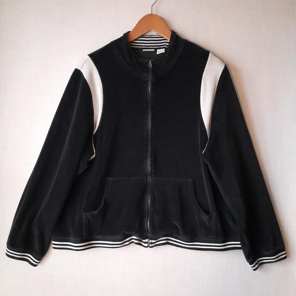 Chaqueta deportiva Cato Velour negra talla 22W-24W rayas blancas mezcla de algodón estilo Y2K Foto 3 de 4
