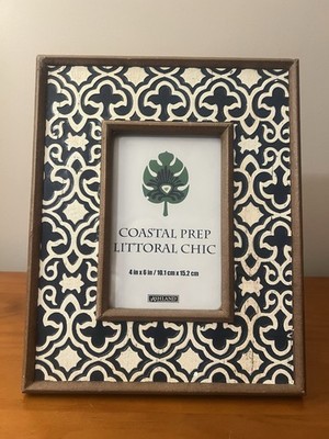 Boho Design Style 4x6 Wooden White/Navy Pattern Picture Frame Farmhouse