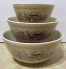 Pyrex Forest Fancies Mixing Bowl Set 401 402 403 Vintage Mushroom Pattern EUC