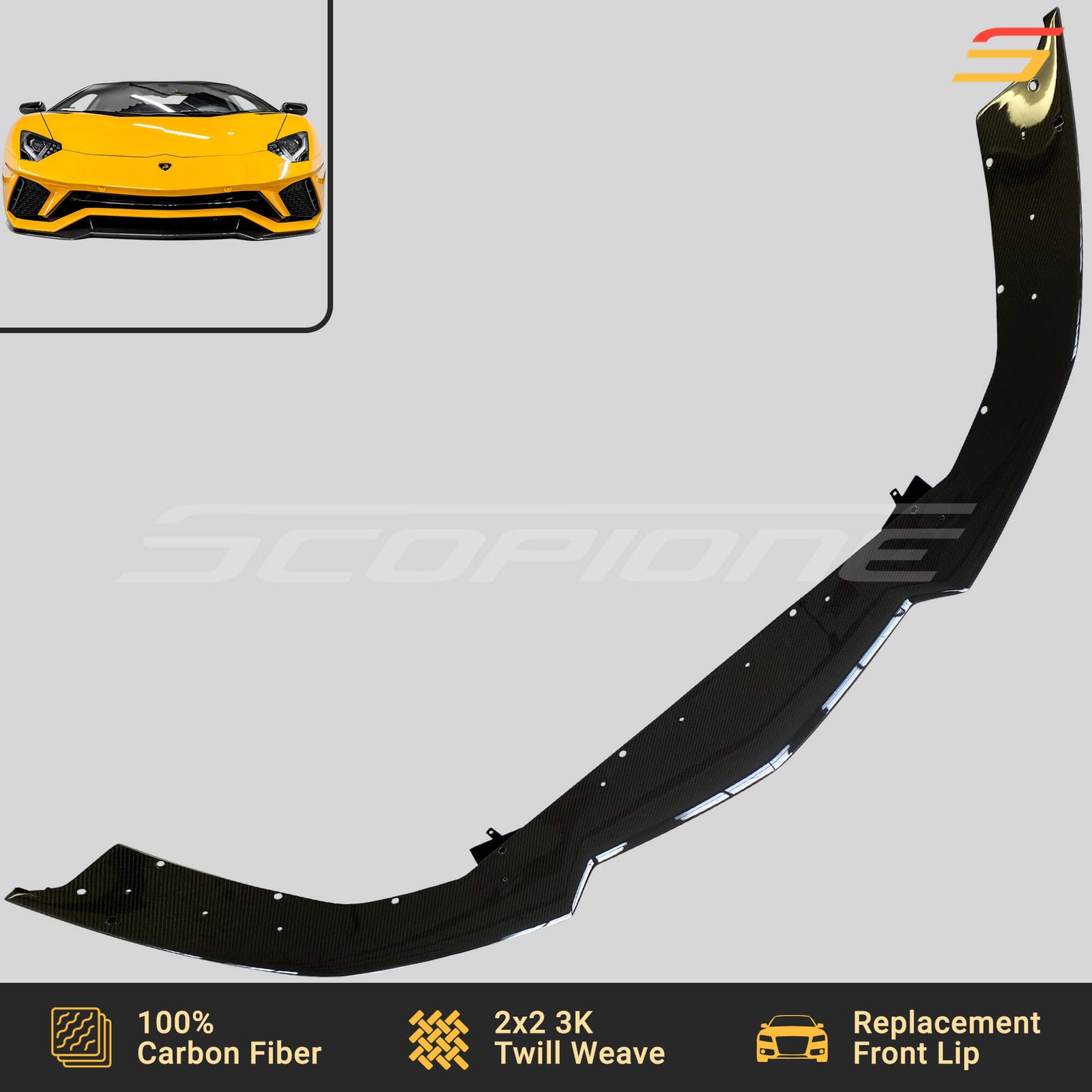 Scopione Carbon Fiber Front Lip Spoiler for Lamborghini 18-21 Aventador S LP740