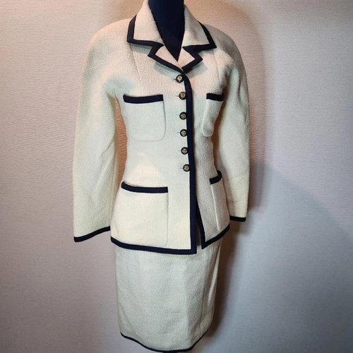 CHANEL Set Giacca e Gonna Tweed Bicolore Moda Donna Autentico Da J