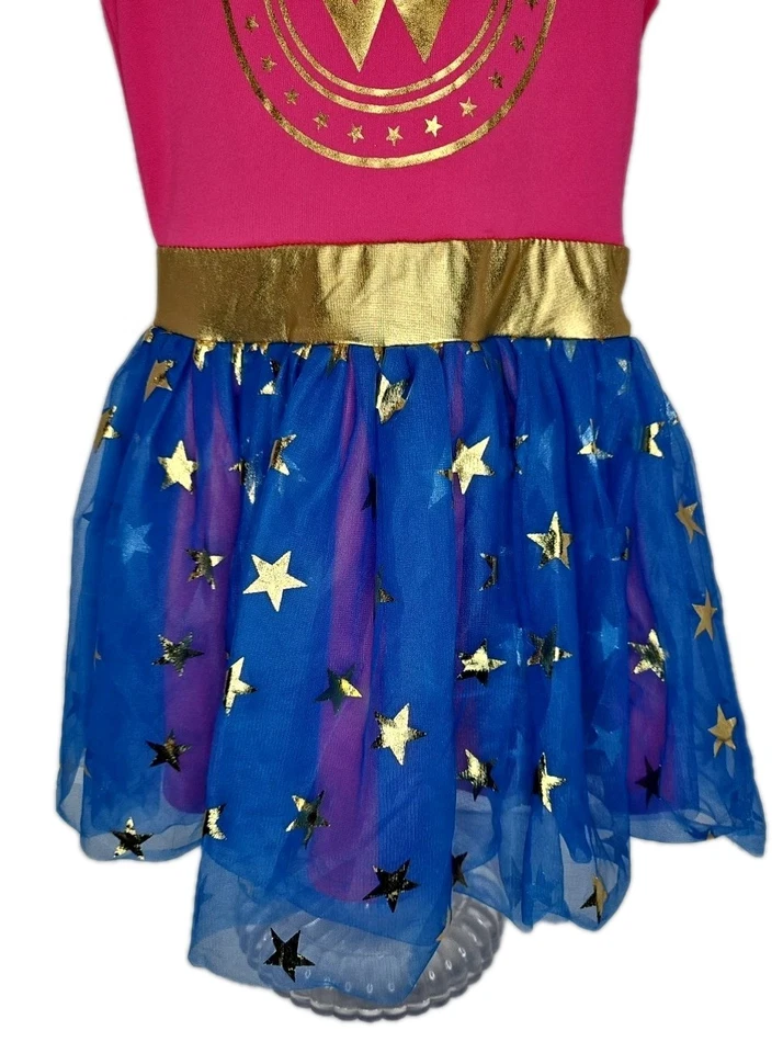 MUJER MARAVILLA Vestir DISFRAZ DE Halloween Rosa Lentejuelas Top Falda Azul Niño 6-6X Foto 4 de 4