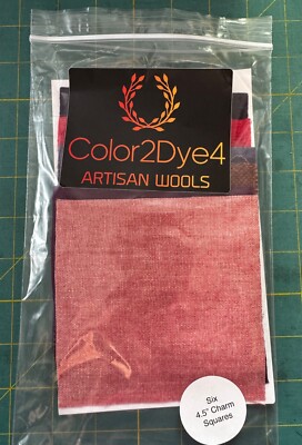 Hand Dyed Wool appliqué, rug, craft: (6) 4.5'' Charm Sq; Pinks & Purples Set -N3