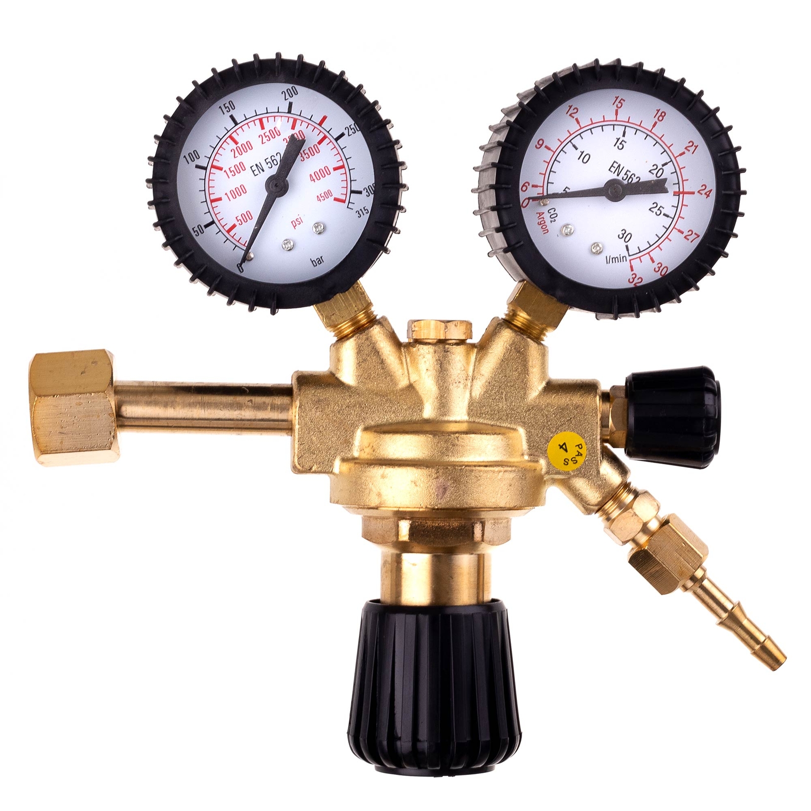 Argon CO2 Druckminderer Für Schweißgeräte | MIG MAG WIG TIG | Messing | Manometer In Gummihülle | Einlass W21,8 Ausgang G1/4