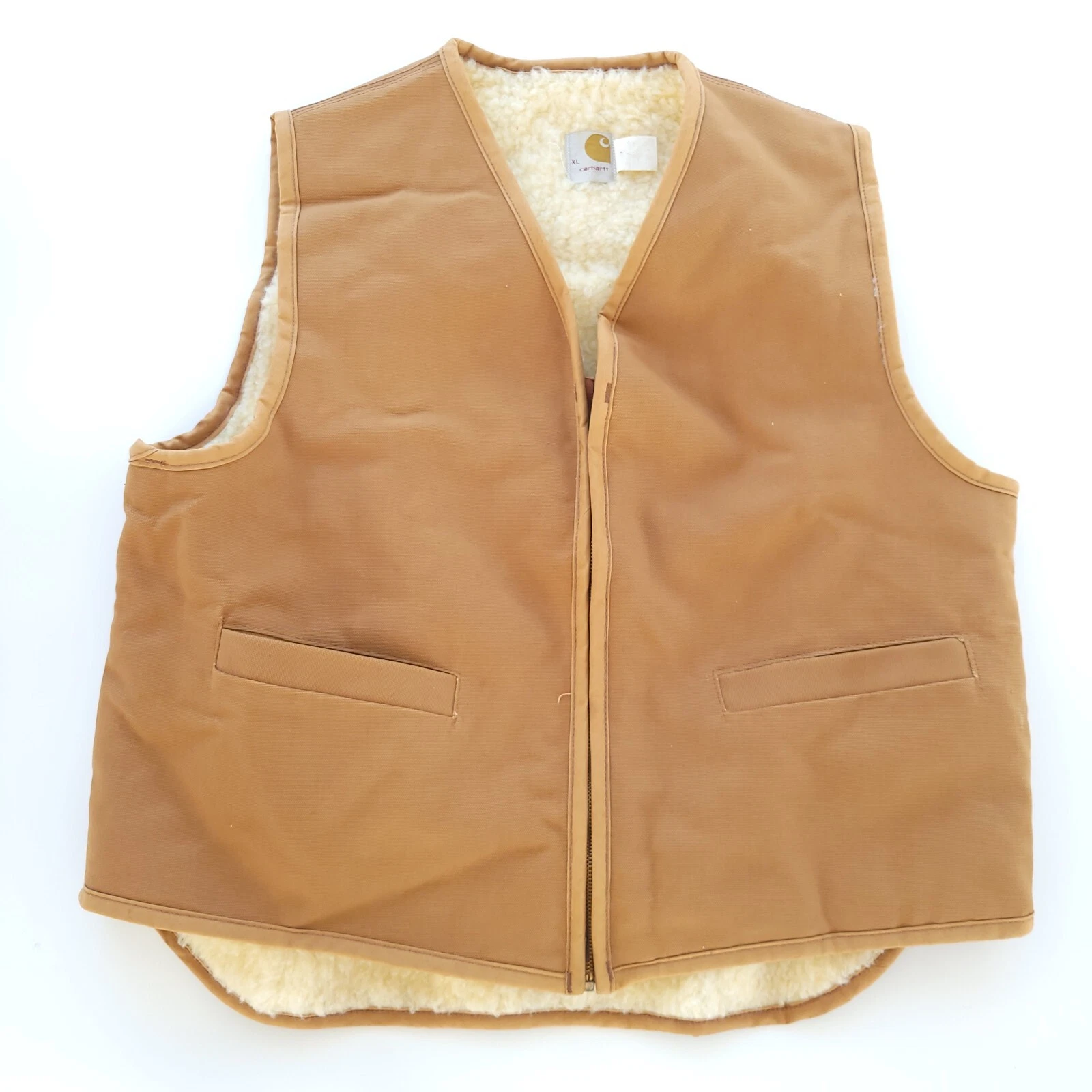 VINTAGE Carhartt XL Sherpa Lined Duck Brown Vest 6SV