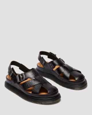 Dr. Martens Fisherman Crocodile Analine Leather Sandals in Dark Brown