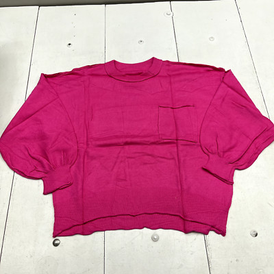 Evaless Rose Pink Ribbed Hem Knit Cropped Sweater Women's Size Large NEW