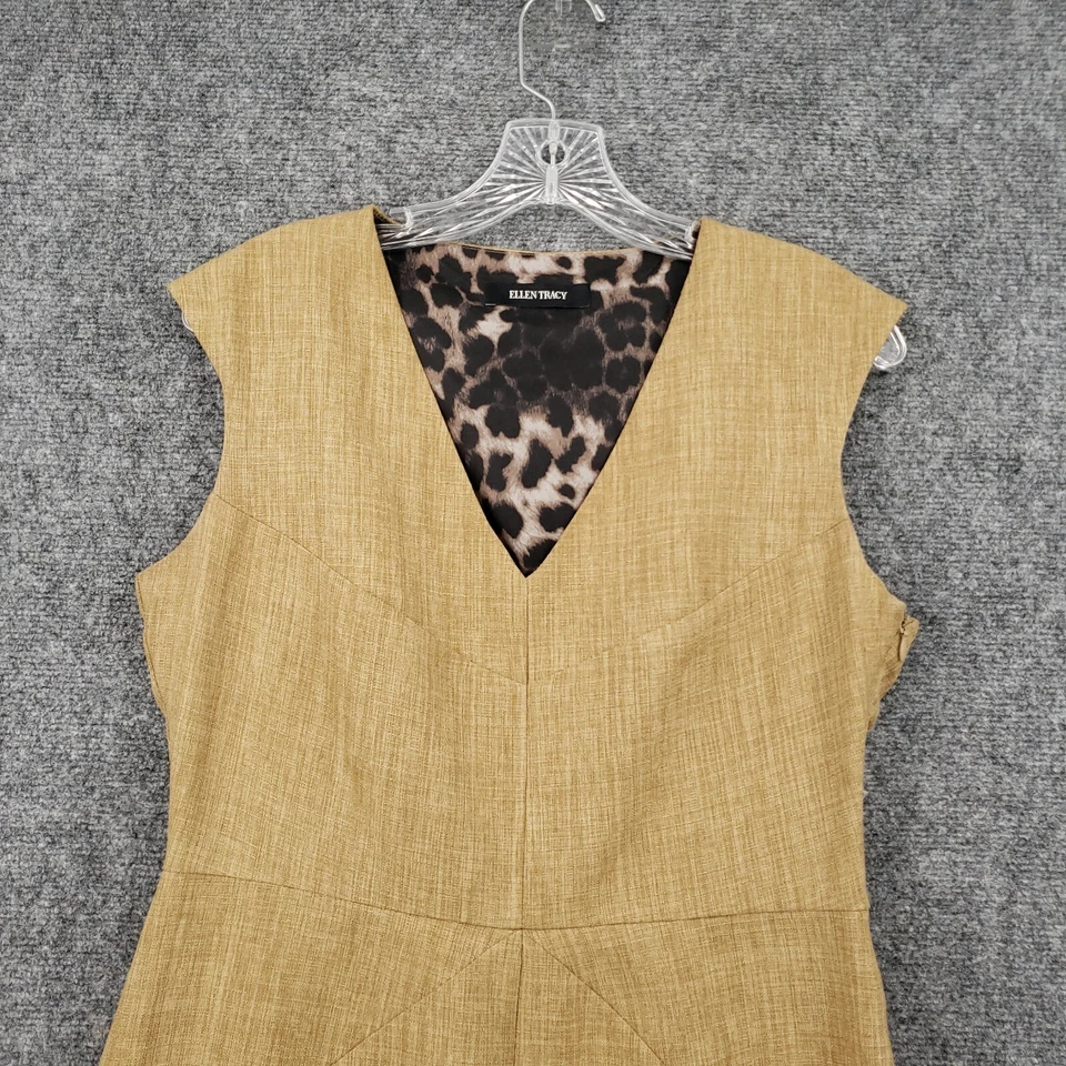 Vestido Ellen Tracy Mujer M Mediano Marrón Mini Cuello en V Funda Sin Mangas Línea A Foto 3 de 4