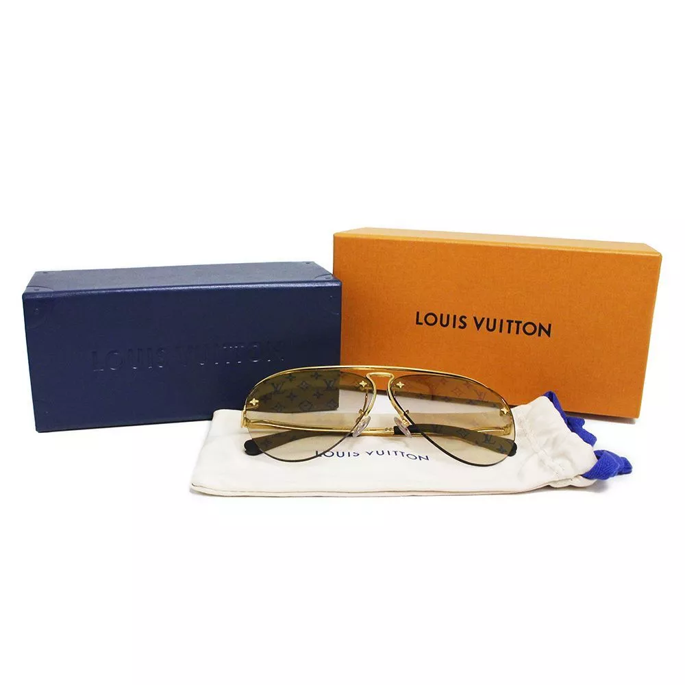 Louis Vuitton sunglasses grease monogram gold black brown with box