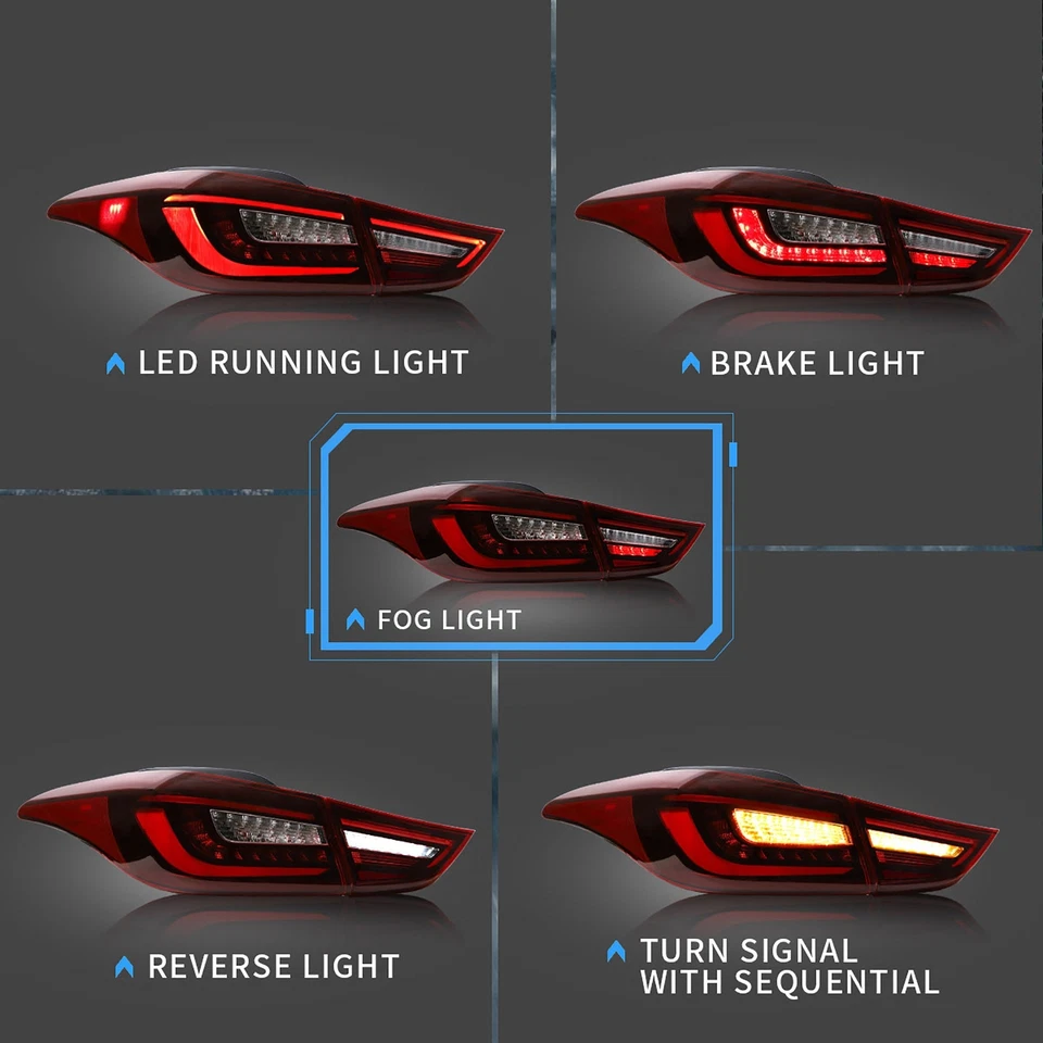 VLAND LED Tail Lights Set For 2011-15 Hyundai Elantra Sedan w/Sequential Signal - Image 2 of 4