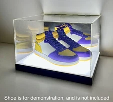LED Bottom Acrylic 2 Shoes Sneakers Display Case w/ Back Mirror - Fits Shoe Pair