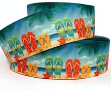 GROSGRAIN RIBBON 5/8",7/8",1.5", 3" Flip Flops Palm Trees Beach Ocean STAR FISH