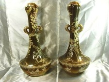 🇫🇷 OLD LARGE PAIR OF EARTHENWARE BOTTLE VASES CHILD SATSUMA JAPANESE