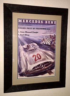 VINTAGE GRAND PRIX 1954 FRANKRIG RACE POSTER JUAN FANGIO MERCEDES