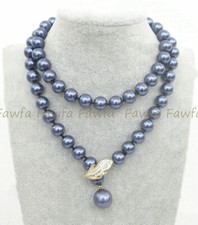 8/10/12/14mm Elegant Blue South Sea Shell Pearl Round Beads Necklace 14-50''