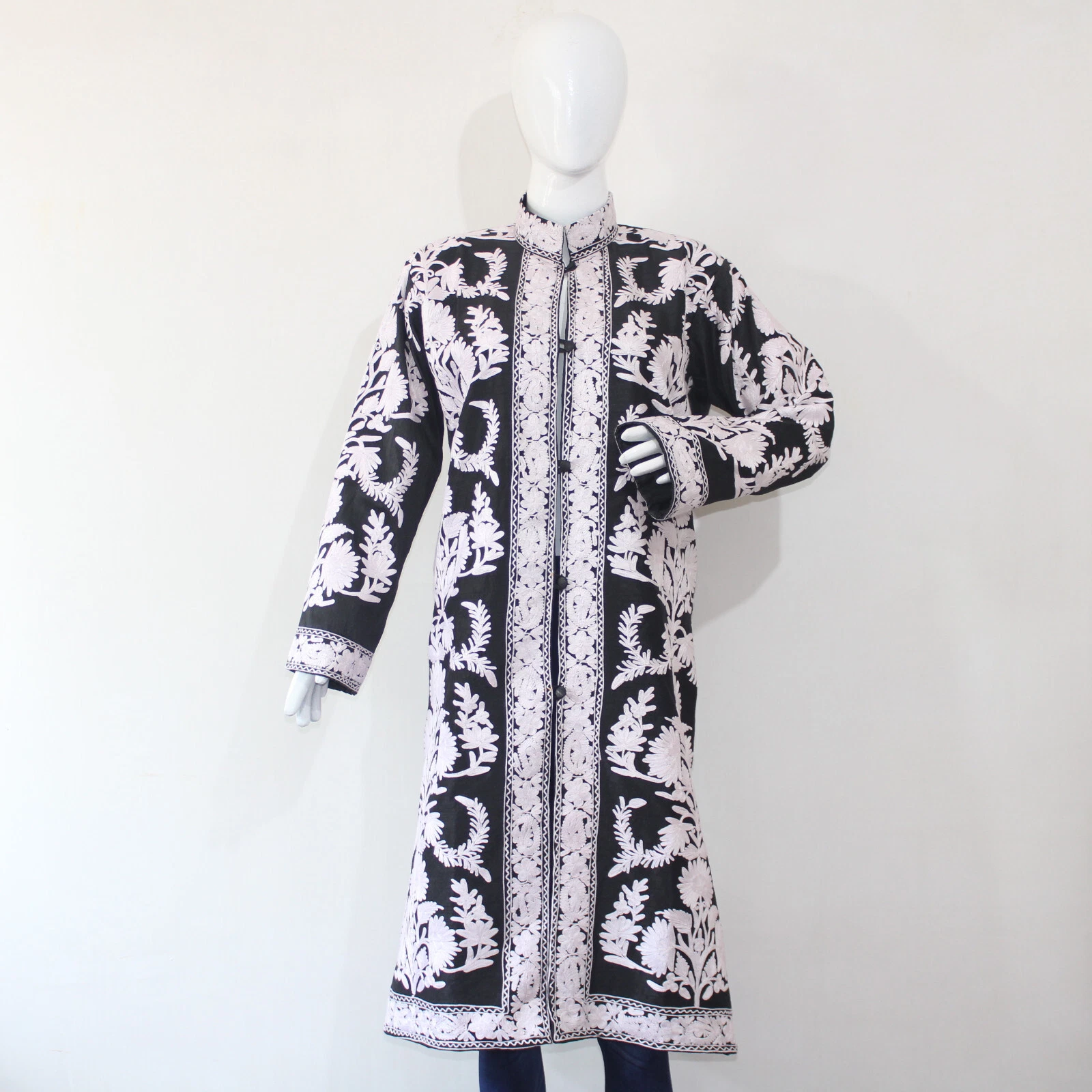 Aari Embroidered Silk Kashmiri Long Coat For Women, Summer Coat