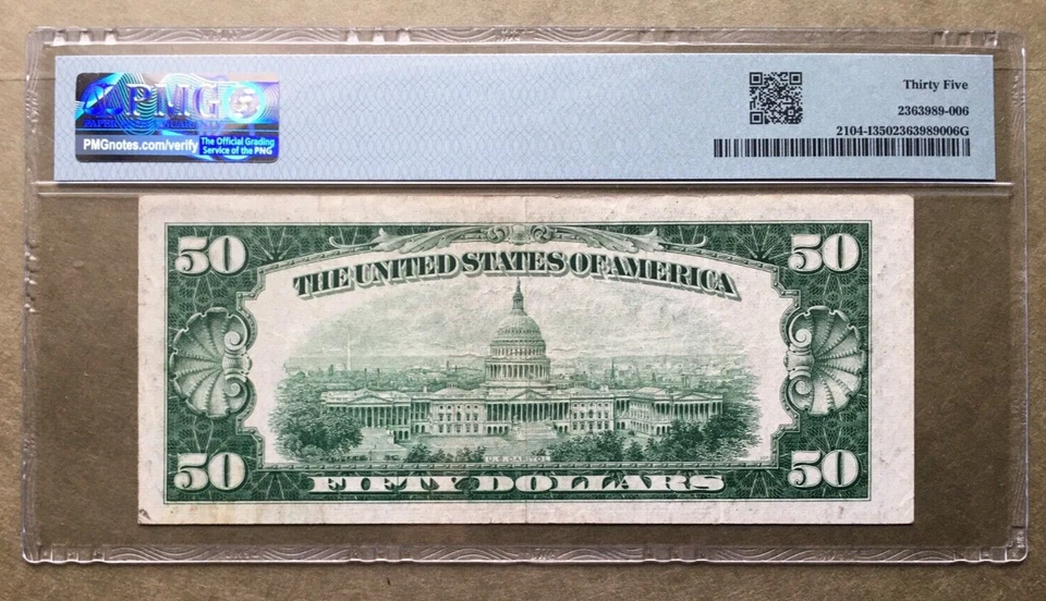 1934B $50 FRN MINNEAPOLIS [] PMG35 CVF   FR 2104-I  [] RARE [] Ser# I 00578405 A - Image 2 of 3