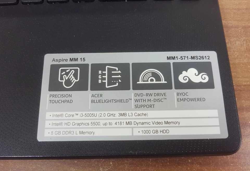 15,6" Acer Aspire MM15 i3 5.Gen 8GB Ram 1000GB Webcam Wlan DVDRW Schwarz - Bild 3 von 4