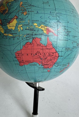 Ancien globe terrestre cartes Taride 1965 pied tripode design - Foto 17 di 18