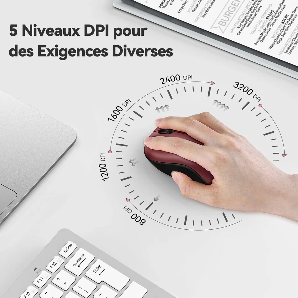 Souris sans Fil 3200 DPI Souris sans Fil Silencieuse 2.4G avec Récepteur USBL... - Photo 4/4