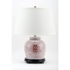Chinese oriental porcelain SALMON DOUBLE happiness GINGER JAR lamp 25"