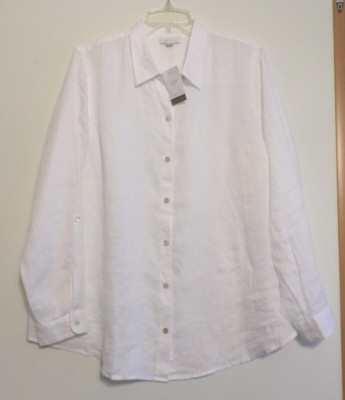 NWT-J JILL LOVE LINEN BUTTON FRONT TAB SLEEVE TUNIC/BLOUSE-WHITE-LARGE-$89-NICE