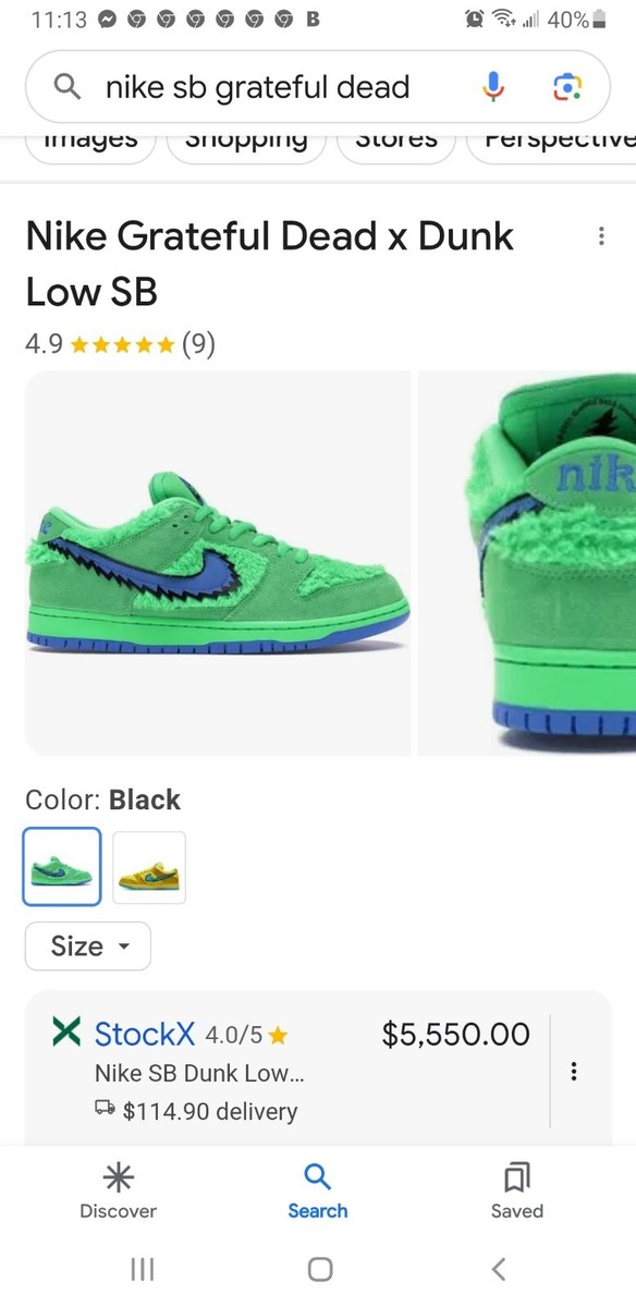 Size 10 - Nike SB Dunk Low x Grateful Dead Green Bear 2020