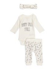Rae Dunn Baby Happy Fall Y'all Pant Set with Headband 6-9M Black Letters NEW