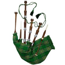 CC Full Size Bagpipe Rosewood Natural Silver Mounts Irish National Cover Cord