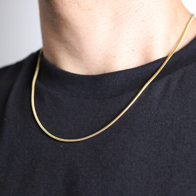 Gold 2mm Round Snake Chain Necklace 18