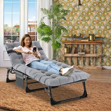 NAIZEA Adults 4-Fold Sleeping Cots Outside Cot Patio Lounge Chair W/Mat Cushion