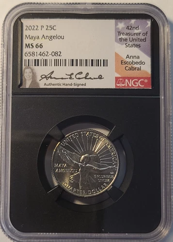 2022-P 25C Maya Angelou Quarter NGC MS66 Cabral Signed Holder 6581462-082