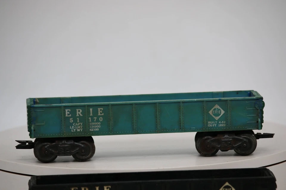 Marx Trains O Gauge - (2) Cusomized 51170 Erie drop end Gondola - Black & Green - Image 4 of 4
