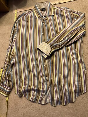 Vintage Neiman Marcus L Large Men's Long Sleeve Shirt Brown Purple Contrast Cuff