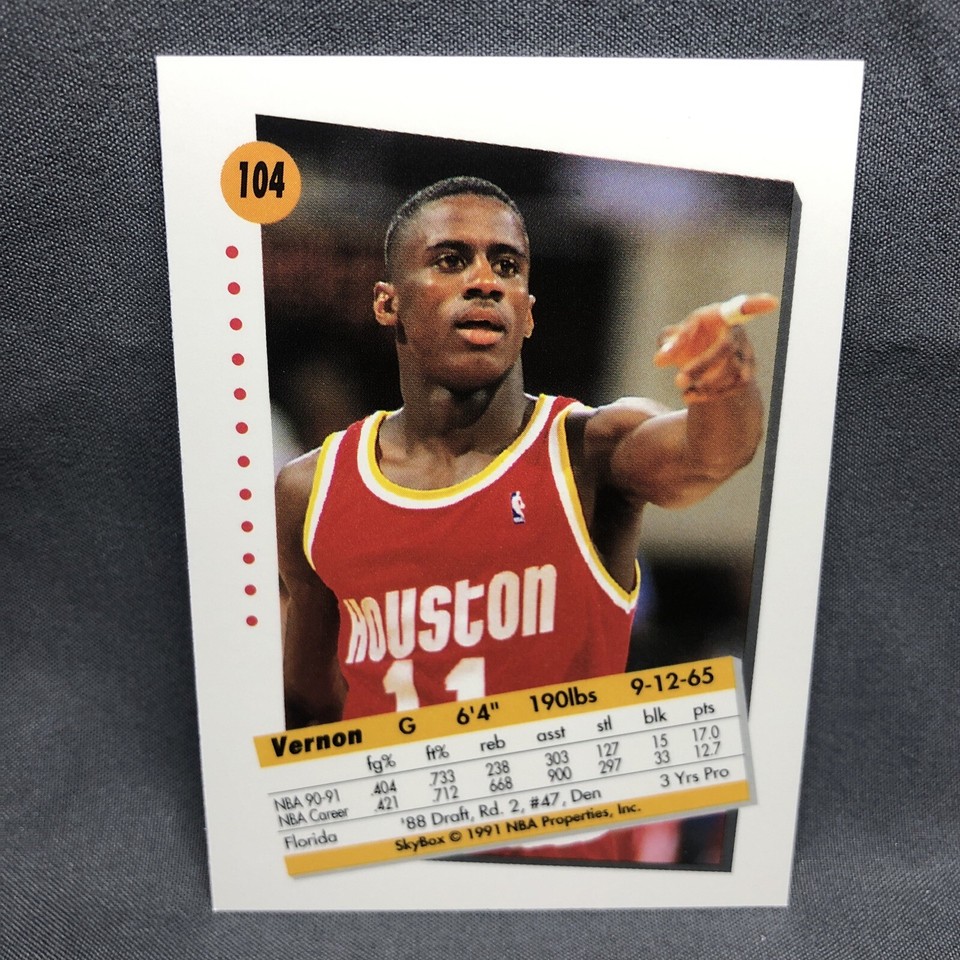 1991-92 Skybox Vernon Maxwell 104 Houston Rockets Basketball Card ...