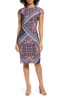 vince Camuto Womens Mixed Print Scuba Crepe Body-Con Dress